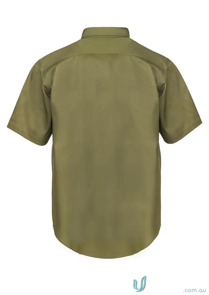 Olive green cotton drill short-sleeved workwear shirt from the Cotton Drill SS Shirt collection