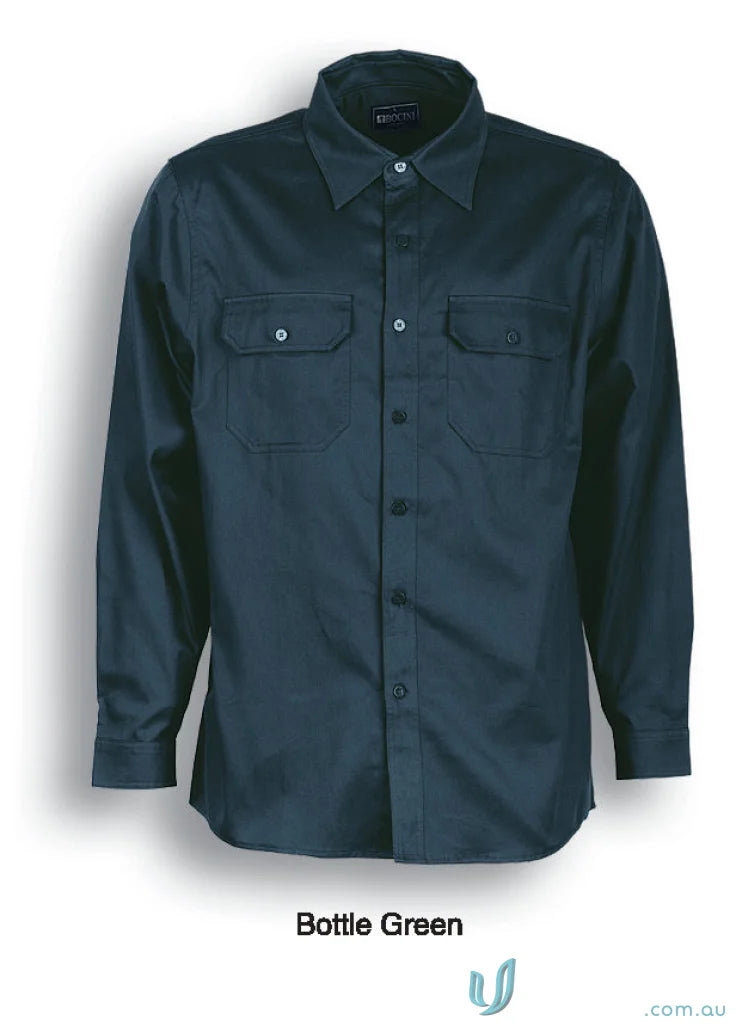 Bottle green cotton drill work shirt from Cotton Drill Work LS Shirt collection