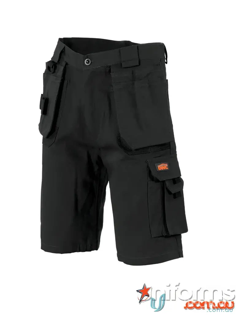 Black work shorts with multiple pockets in Duratex Cotton Duck weave cargo shorts style