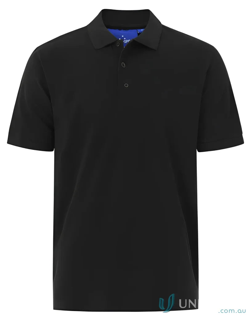 Black short-sleeved pique polo shirt from Cotton Stretch Pique Polo collection at Ps55 Darling Harbour