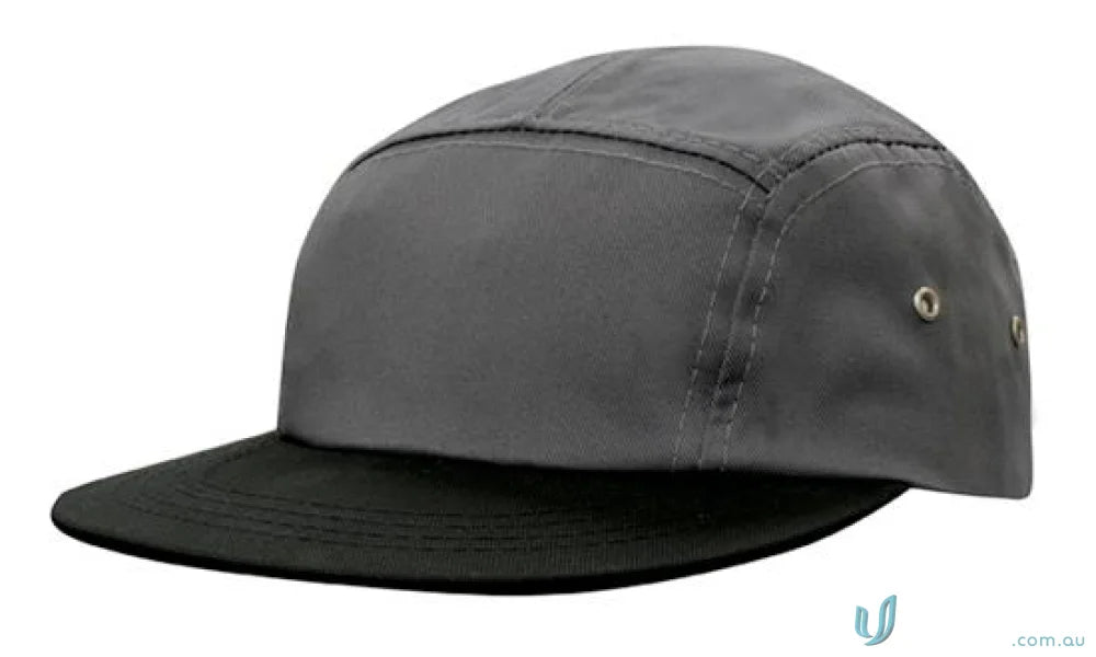 Cotton Twill Square Front cap with dark gray crown, black brim, metal eyelets for workwear or uniforms