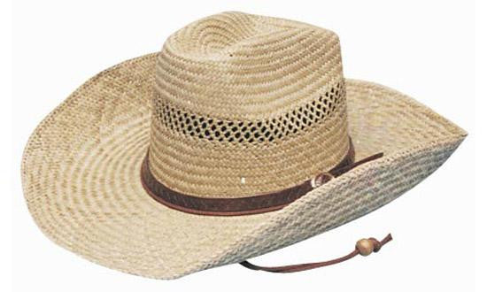 Cowboy Straw beige hat with brown leather band, mesh panel, 58cm stock imprint spot