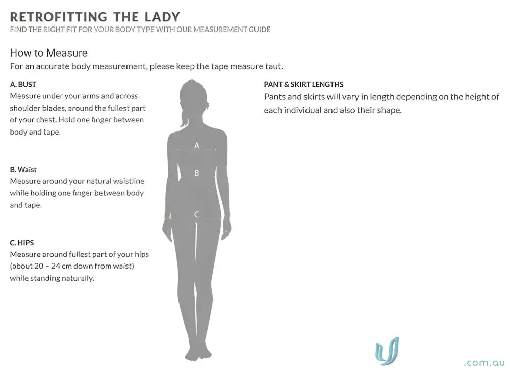 Body measurement guide for CR EMb Ladies Extended Dress Workwear Uniforms