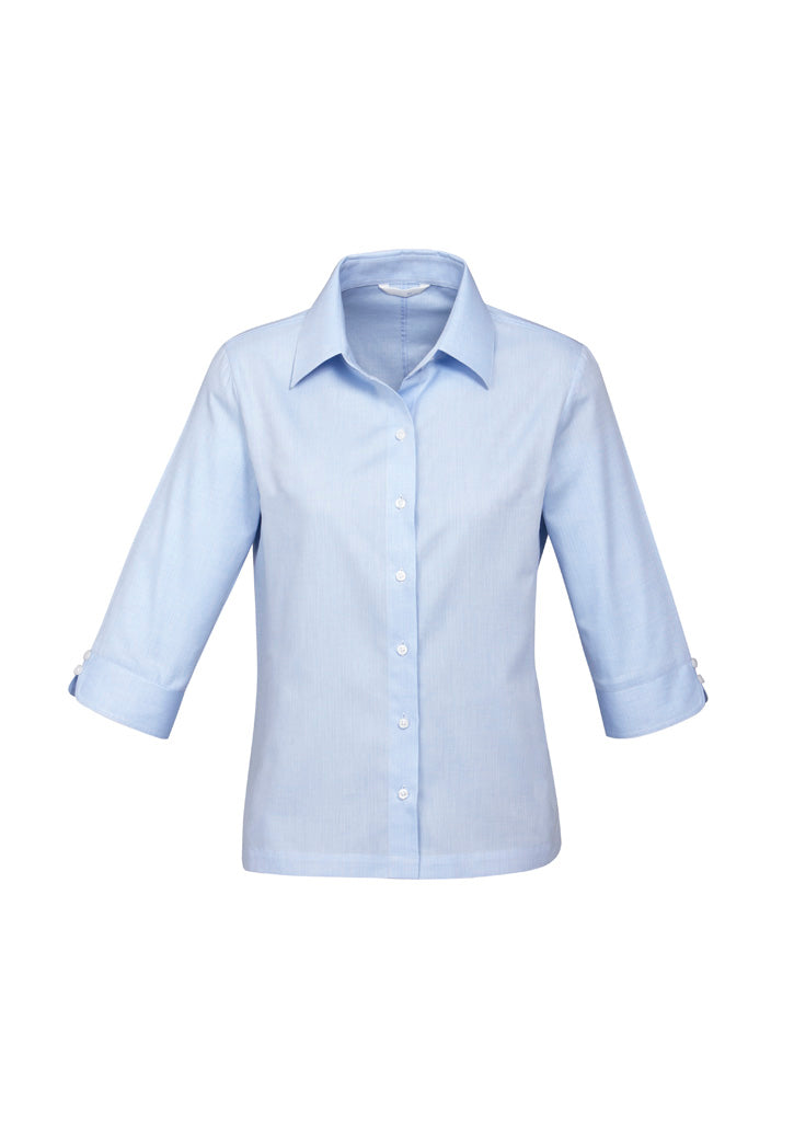 CR Ladies Premium Cotton 3Q Shirt in light blue yarn dyed fine cotton-rich fabric