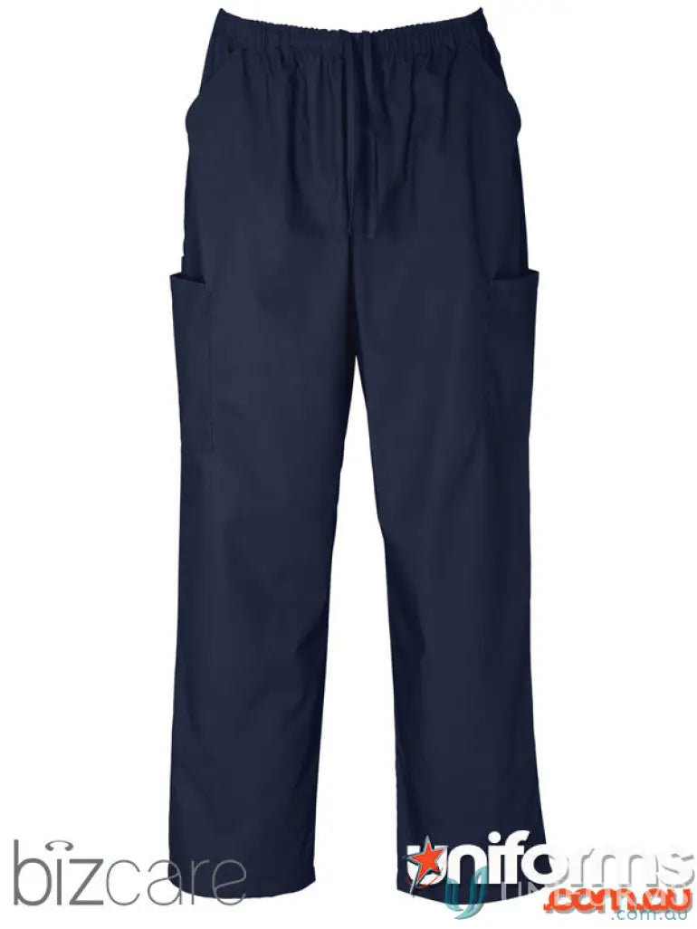 Navy blue CR Unisex Cargo Scrub Pant with elastic waistband and side pockets, comfy fabric