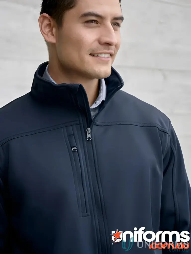 Dark blue Crisci Mens Softshell Jacket J3880 with zip front and chest pocket in Biz Tech fabric