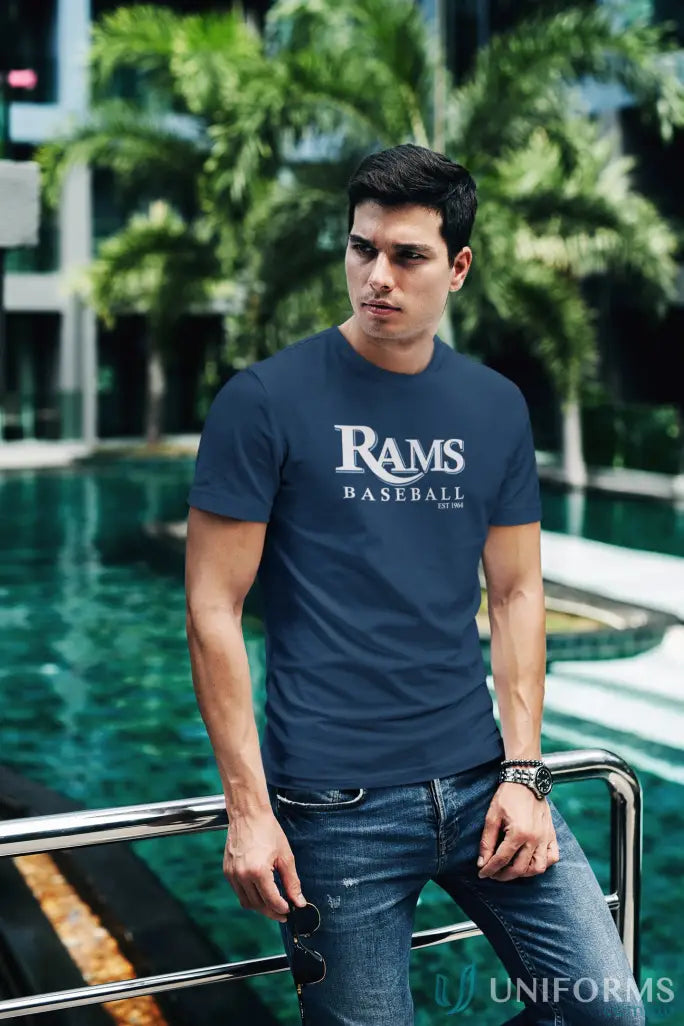 Navy blue Croydon Rams Tee shirt featuring Rams Baseball design for Croydon Rams fans