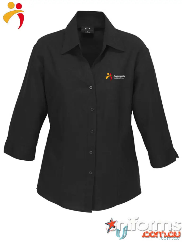 Black three-quarter sleeve shirt from CSI EMB Ladies collection made with Biz ComfortCool fabric