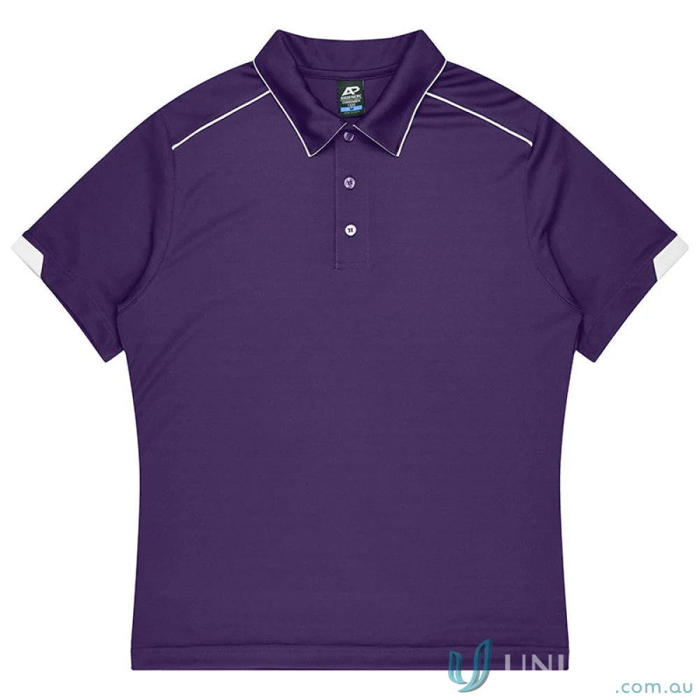 Purple polo shirt with white trim for Currumbin mens uniforms or workwear, mini waffle style