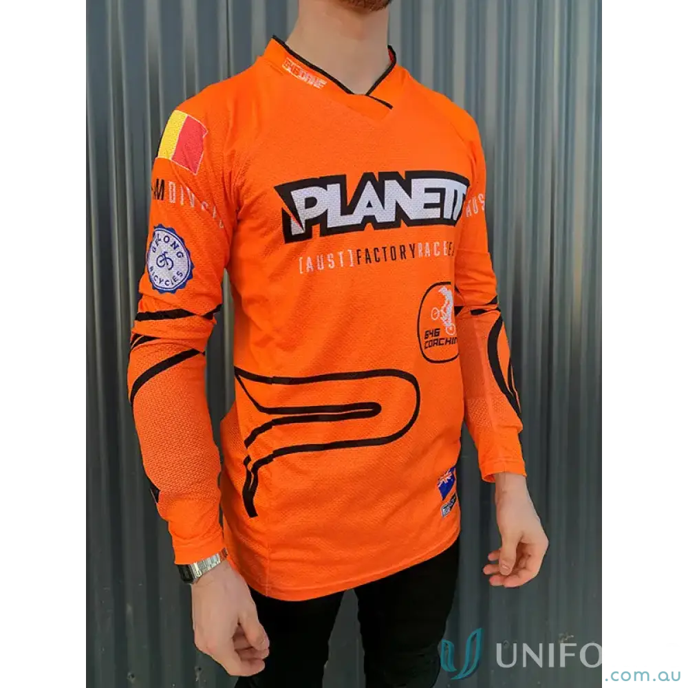Orange long-sleeved cycling jersey from 2ndskn range, great cycling apparel uniforms