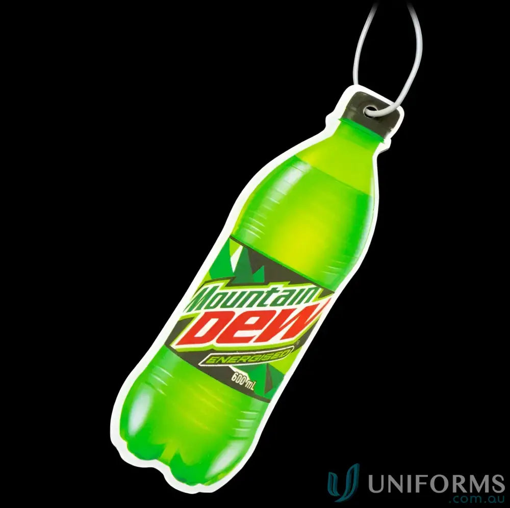 Mountain Dew bottle air freshener in individual bag packing with vibrant digital printing