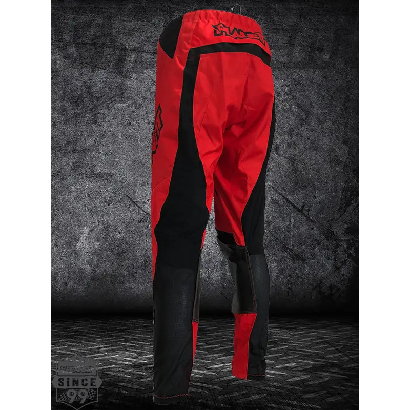 Custom diesel mx pant red and black motocross pants with reinforced panels and race logo on back perfect for work uniforms