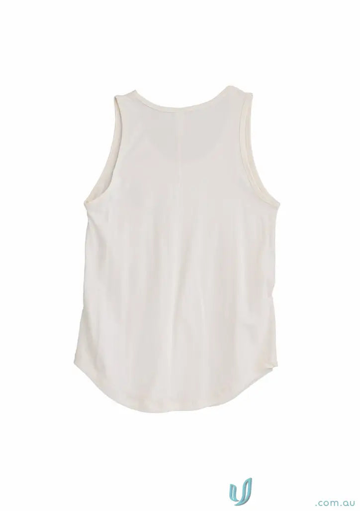 White sleeveless Charlie Tank with binded armhole for women’s cut style