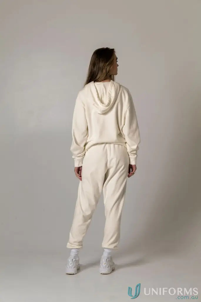 Cream-colored hudson hood garment dyed hoodie and sweatpants set for casual uniforms
