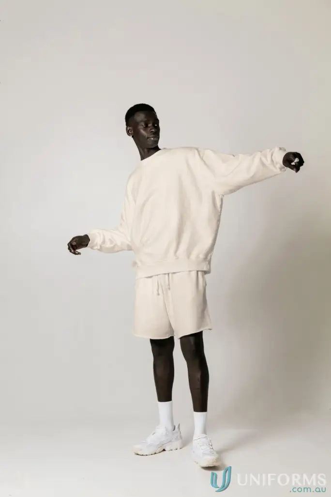 Retro Sweat Natural Dyed matching sweatshirt and shorts set with oversized drop shoulder style