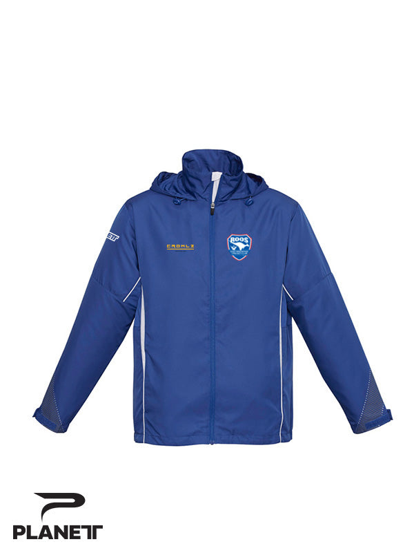 Blue planetf waterproof seniors track jacket with white zipper trim and mesh sleeve panels ideal for work uniforms