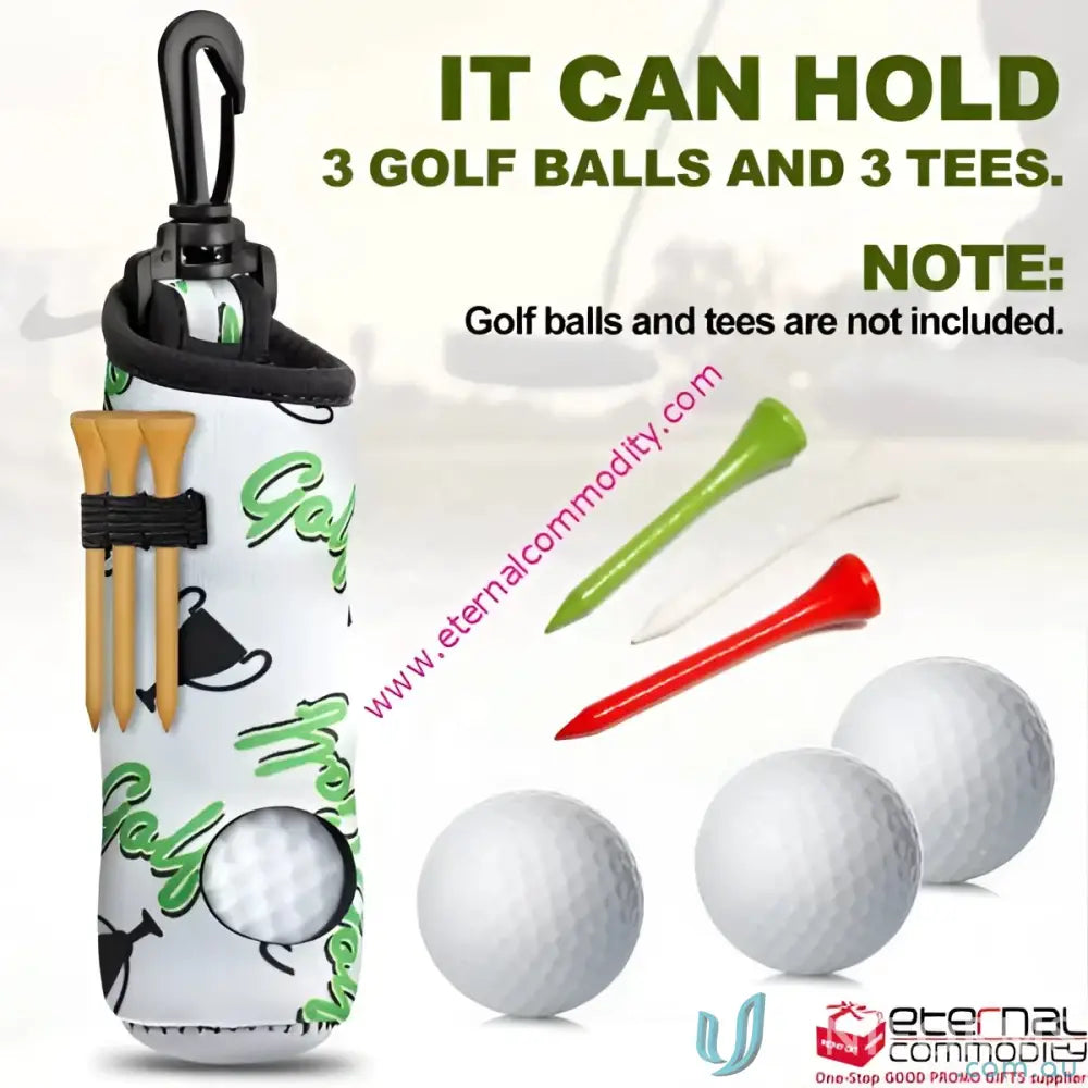 Golf tee holder with carabiner clip and plastic hook for easy golf tee transport