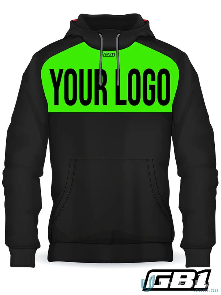 Black and green Custom Panel Hoodie with gb1 custom chest panel for uniforms