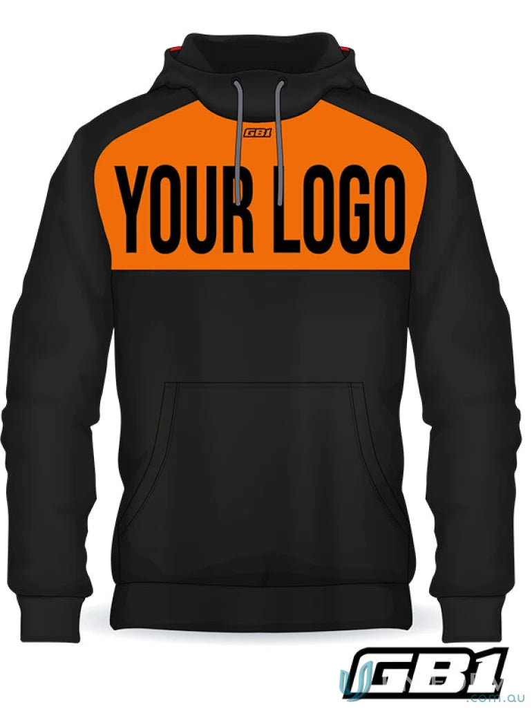 Black and orange Custom Panel Hoodie with chest panel for GB1 Custom uniforms