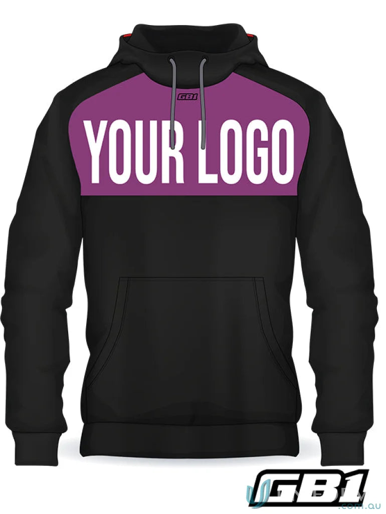 Black hoodie with purple chest panel from GB1 Custom uniforms, perfect for your style