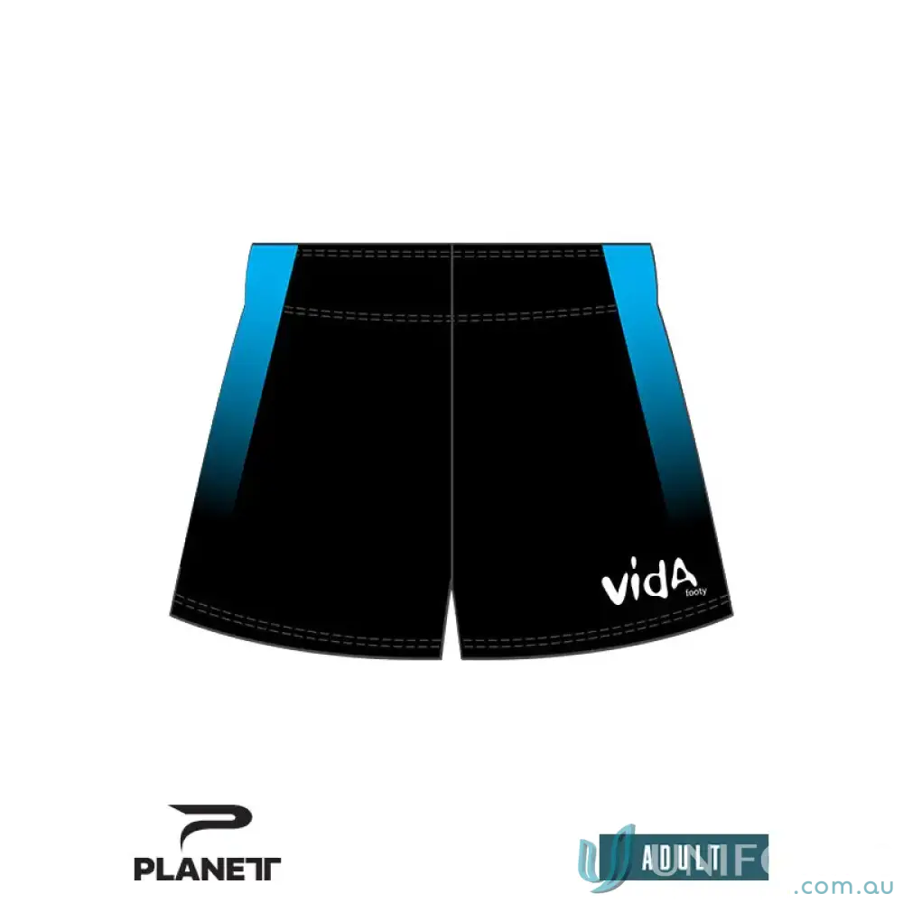 Black and blue moisture removal sports shorts from Custom VIDA Athletic Shorts collection