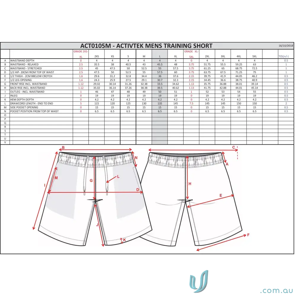 Men’s Training Shorts Sizing Chart for Wang Rangers Shorts made with high-quality athletic fabric