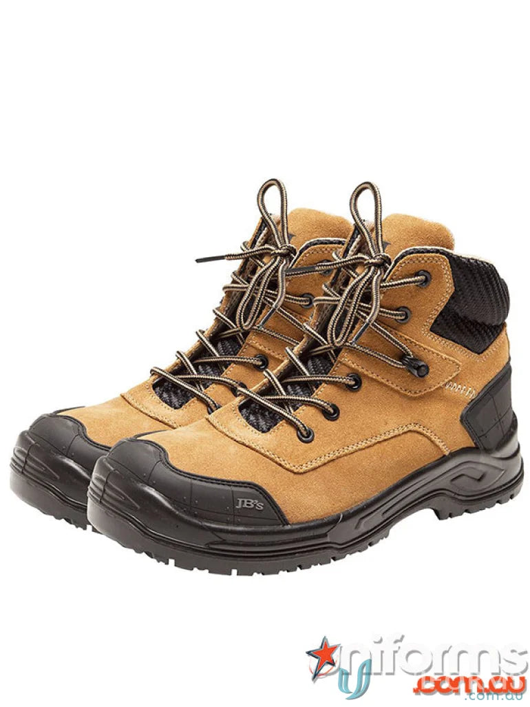 Tan leather work boots with rugged sole perfect for uniforms and workwear