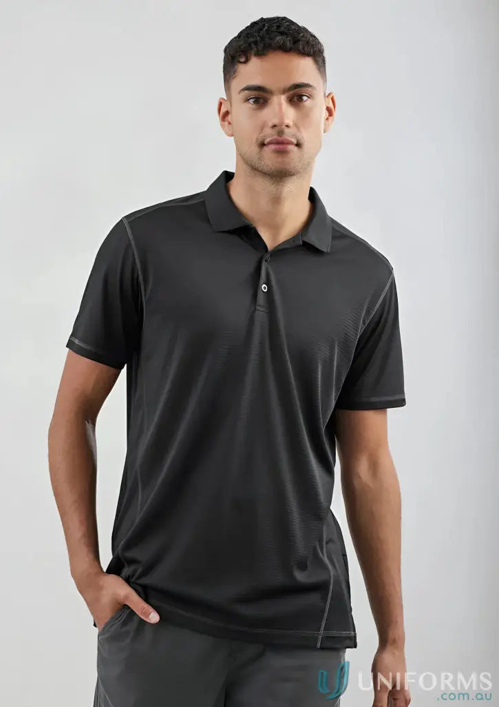 Dart Short Sleeve Polo from Biz Collection with black color and white stitching