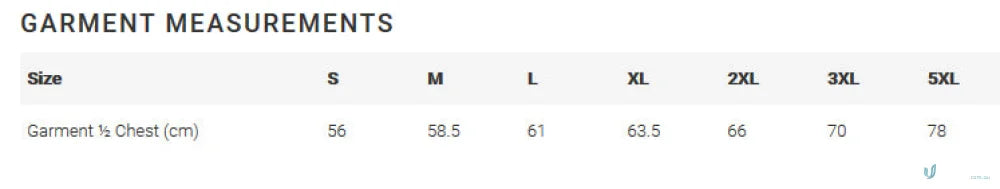 Garment size chart for Daws Mens Softshell Jacket, perfect for sports uniforms or workwear