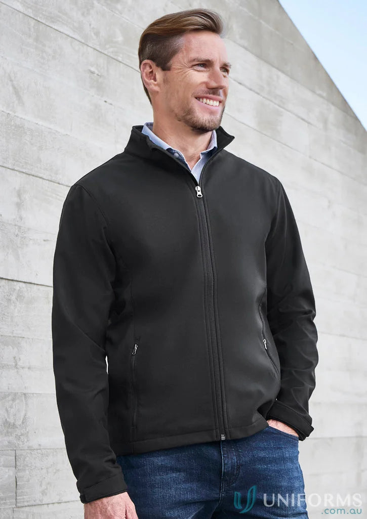 Man in black Daws EMB Mens Softshell Jacket, ideal for workwear or casual uniforms