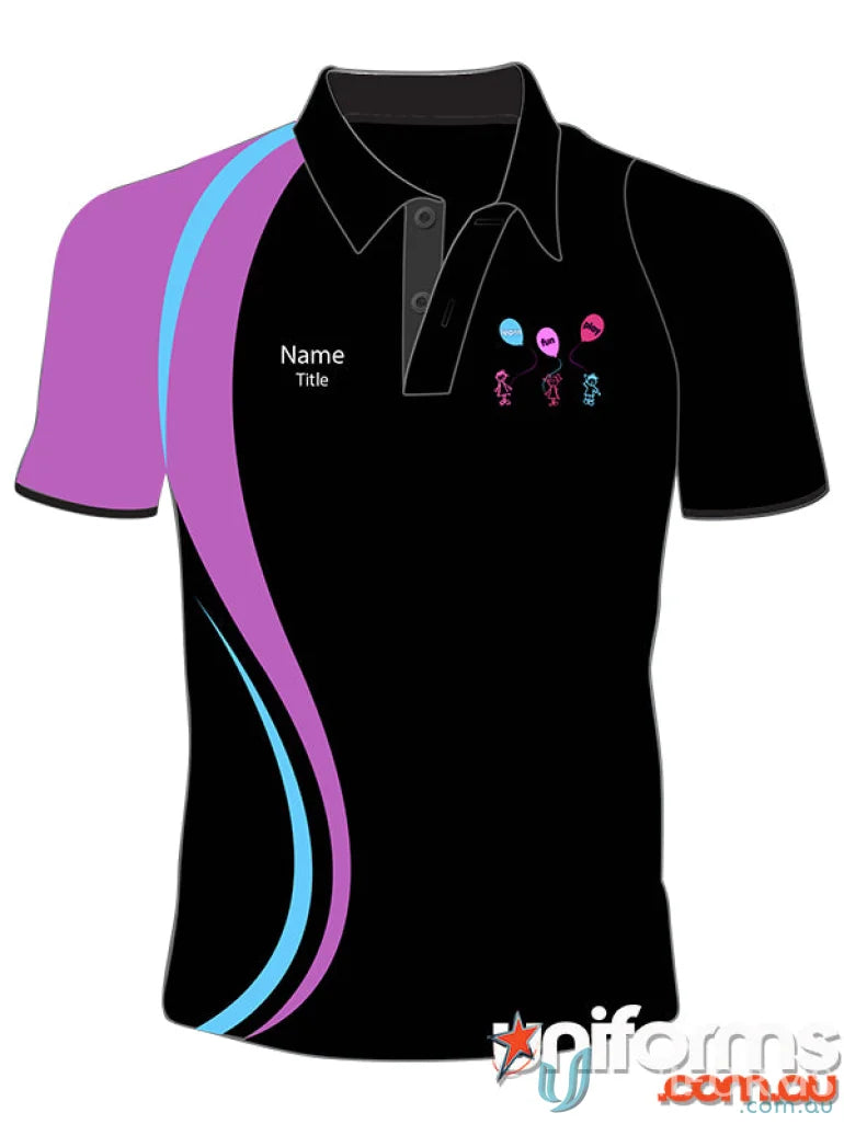 Black polo shirt with colorful accents from Daws SUB Custom Polo, perfect for workwear or free set uniforms