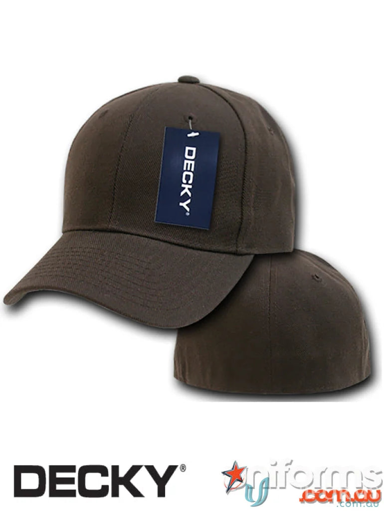Brown Decky 402 Baseball Flex Cap with tag, perfect for uniforms and workwear
