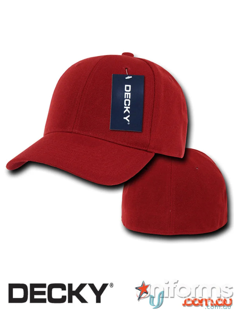 Red baseball cap with tag from Decky 402 Baseball Flex Cap, perfect for uniforms or workwear