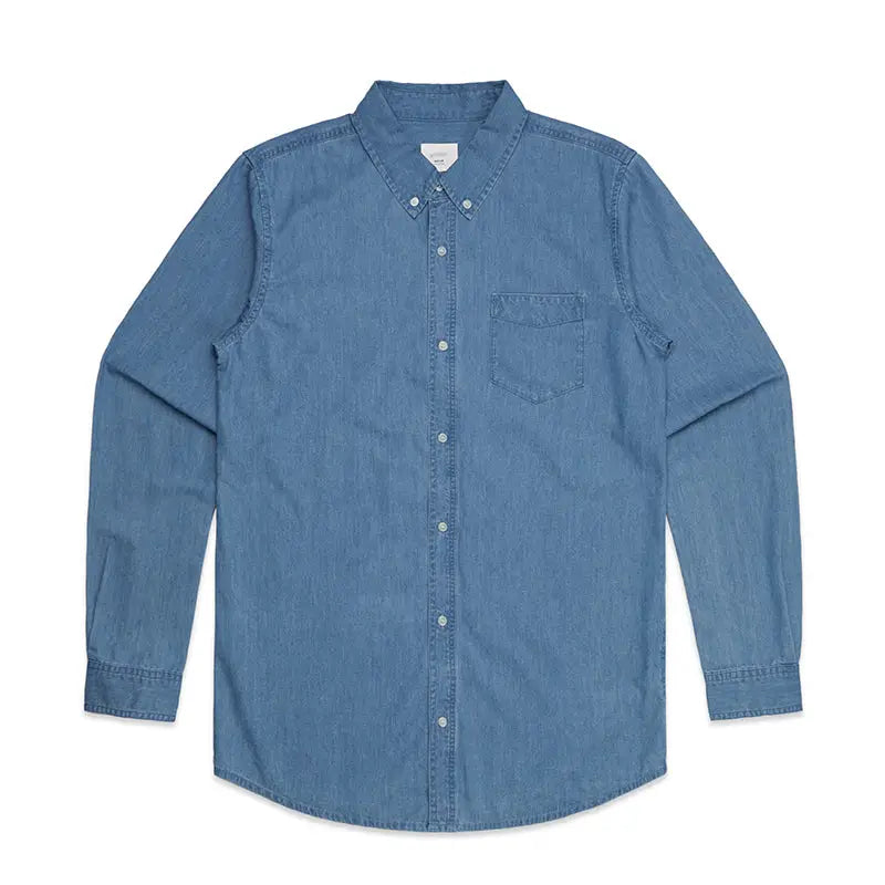Casual denim shirt with button-down collar and pocket details for uniforms
