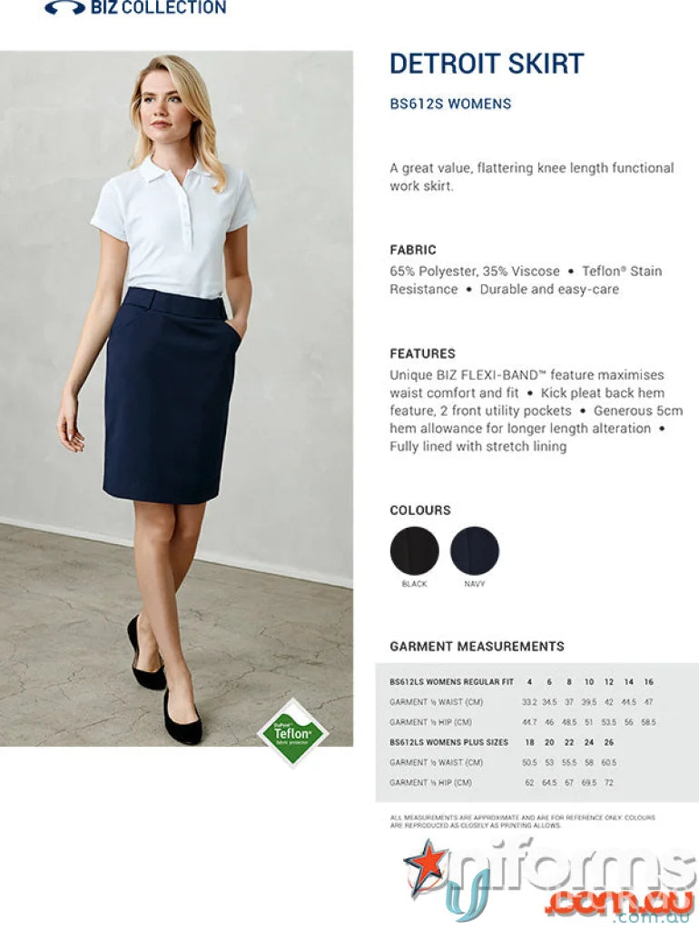Navy blue womens Detroit skirt from Biz Collection Detroit Flexi-Band collection