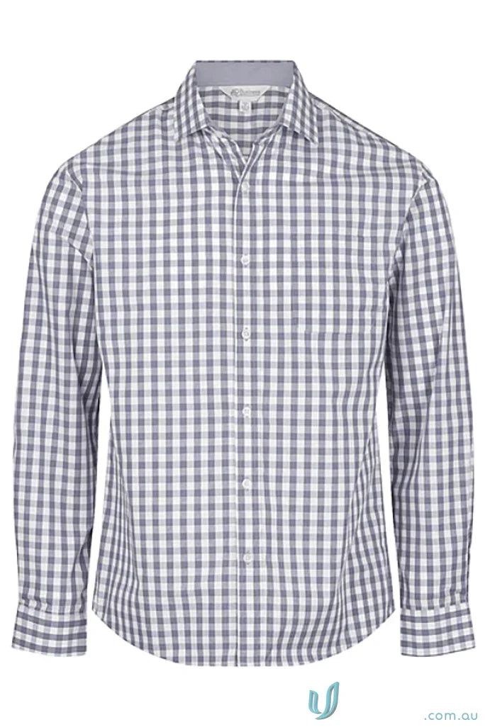 Gray and white checkered Devonport LS Shirt for uniforms and workwear