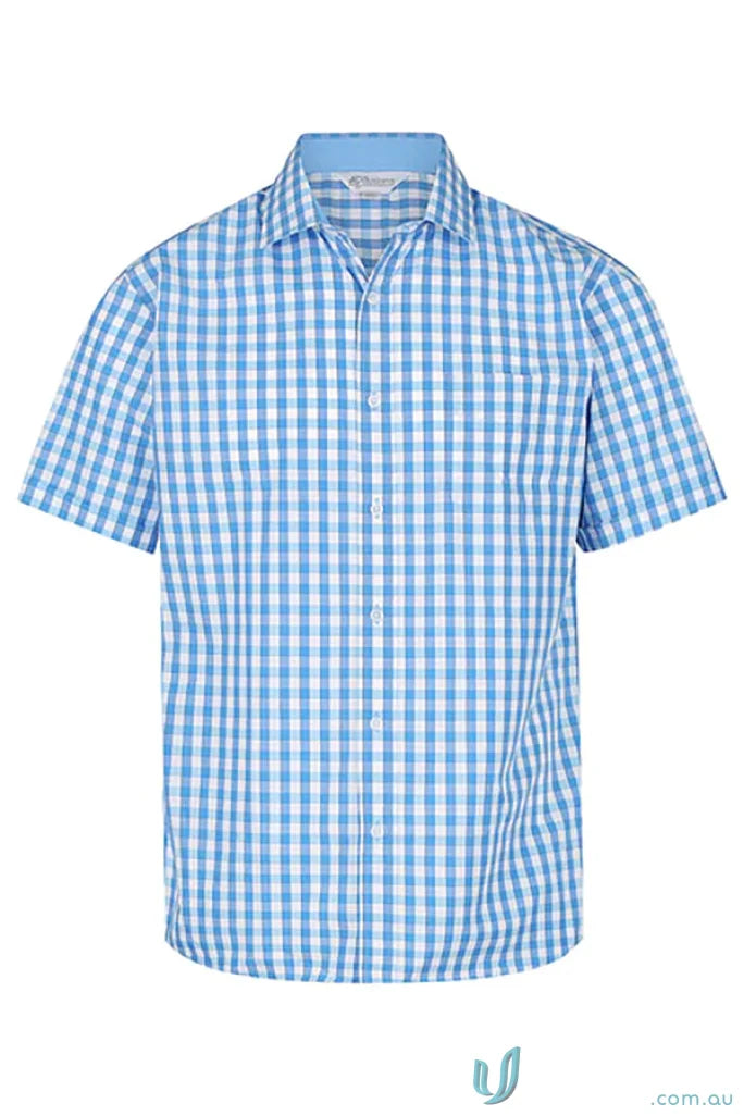 Blue and white checkered Devonport SS Shirt, perfect for mens uniforms and casual wear