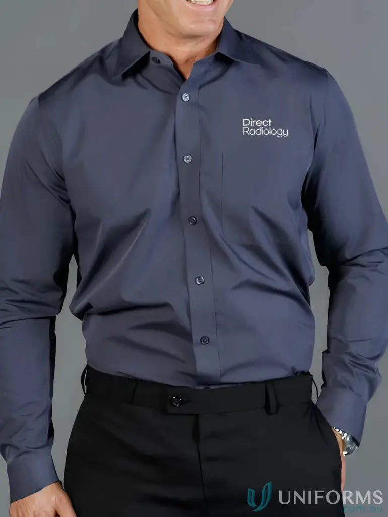 Men’s navy blue long sleeve easy iron uniform shirt from Direct Radiology EMB collection