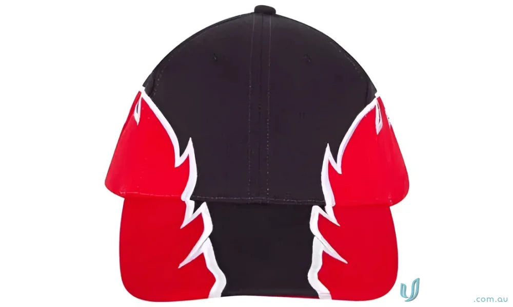 Black and red HBC Cap with Zig Zag Embroidery, perfect for imprint design, fits using wide measurement guide and centimeter ruler