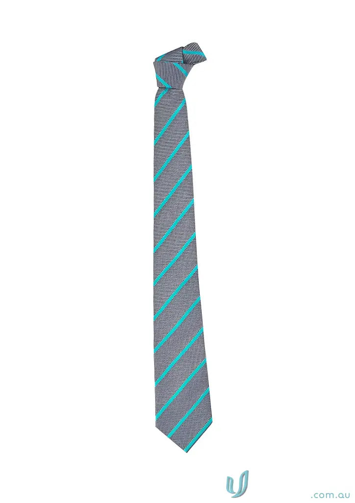 Gray and turquoise striped necktie perfect for work uniforms and professional look