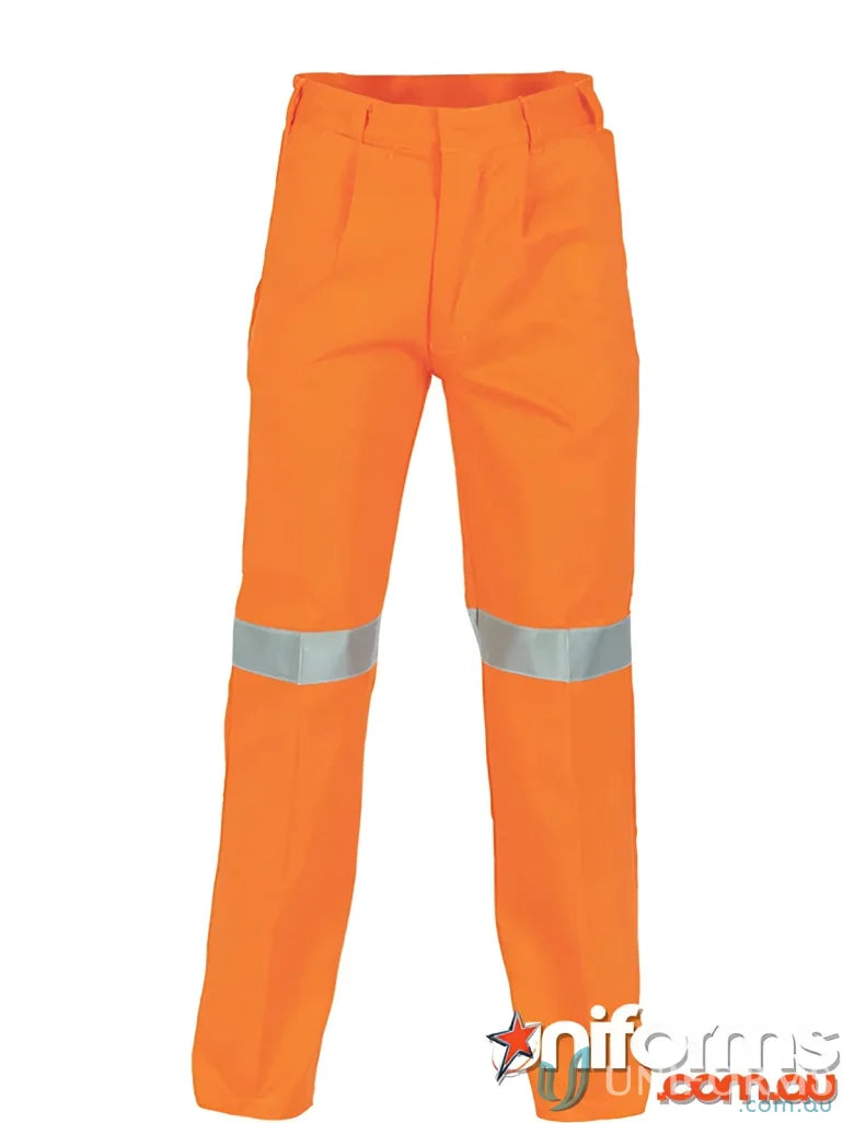 Orange DNC Cotton Drill 3M Tape Trousers with reflective stripes for safety drill pants