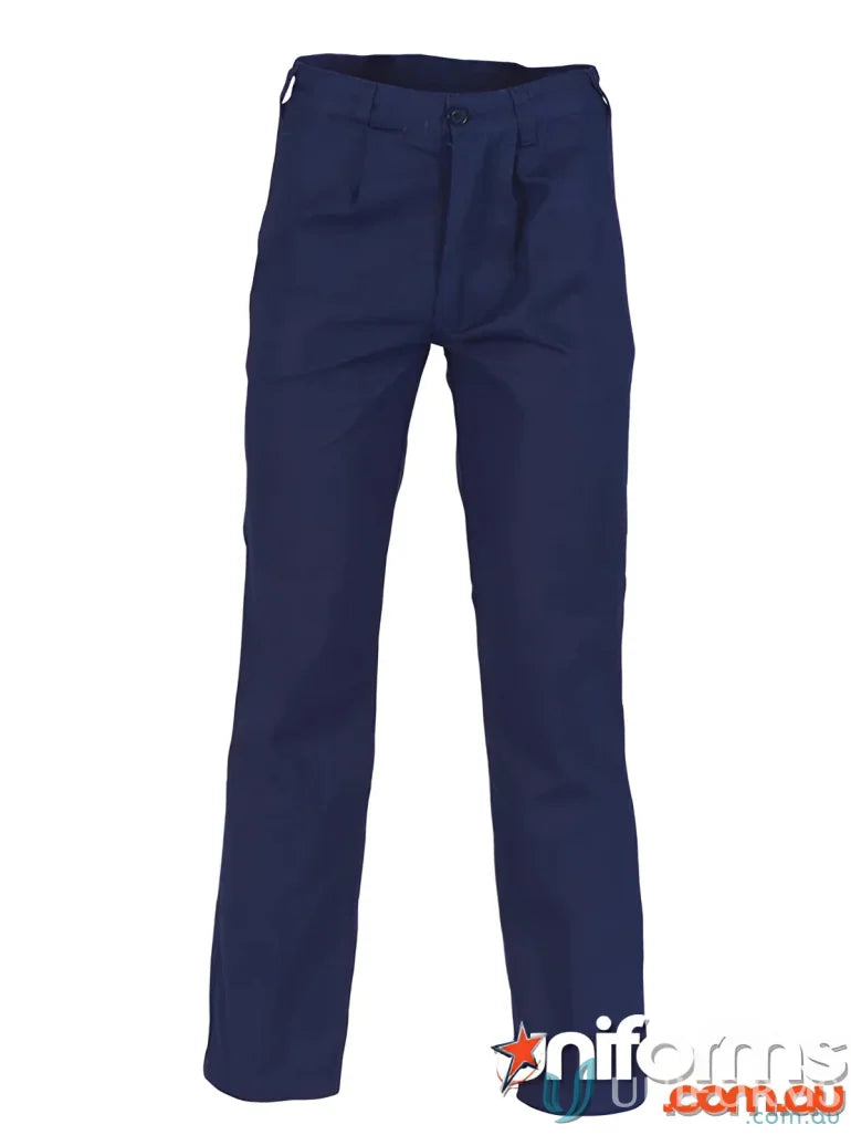 Navy blue DNC Cotton Drill Work Trousers with heavy-duty nylon zip for tough drill work