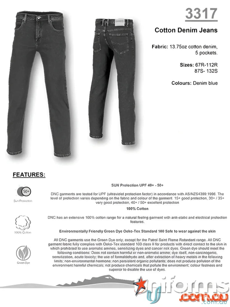Cotton denim jeans with sun protection from DNC Denim Jeans collection