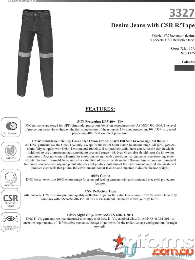 DNC Denim Jeans with reflective CSR R Tape, perfect for uniforms and nighttime safety