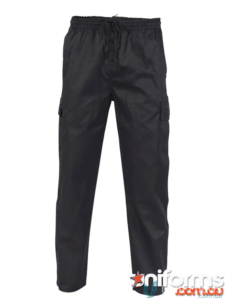 Black DNC Drawstring Cargo Chef Pants made of comfy poly cotton cargo fabric
