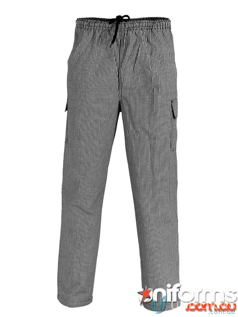 Black and white checkered DNC Drawstring Poly Cotton Cargo Chef Pants