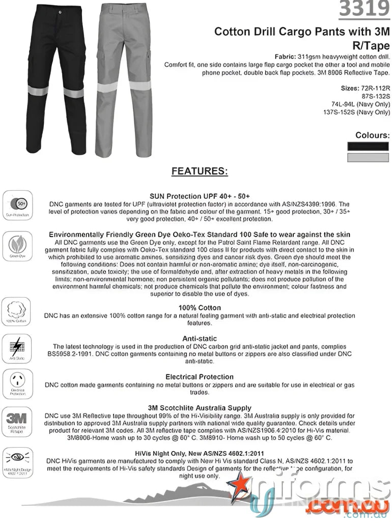 Cotton drill cargo pants with reflective tape from DNC Drill 3M Tape Cargo Trousers