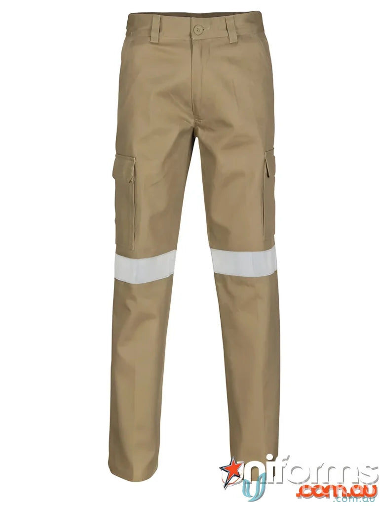 Khaki Drill Cargo Pants with Reflective Tape for Work, DNC Drill 3M Tape Trousers