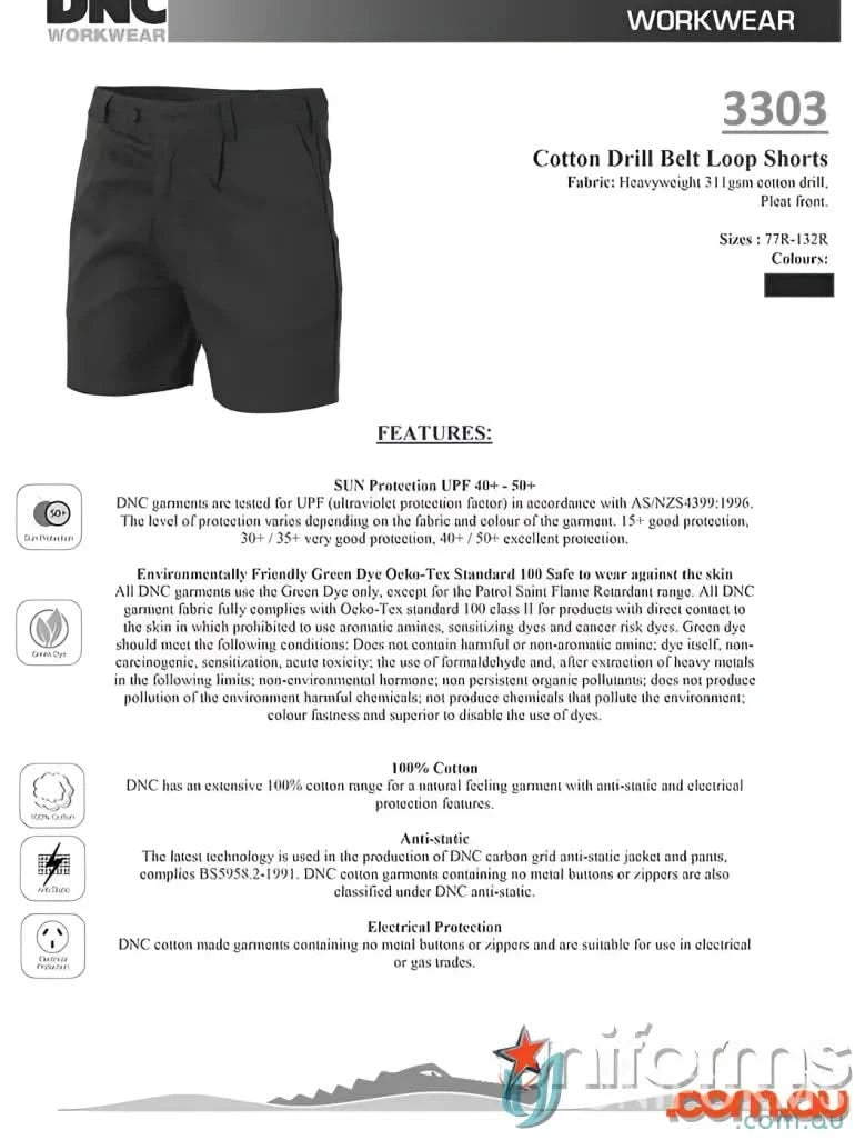 Black cotton drill work shorts with belt loops from DNC Drill Belt Loops Shorts collection