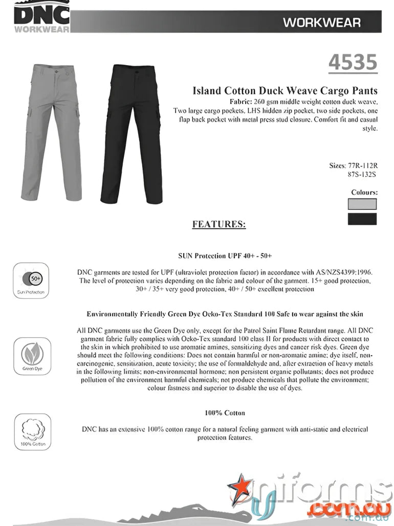 DNC Duck Weave Island Cargo Pants made from durable island cotton duck fabric